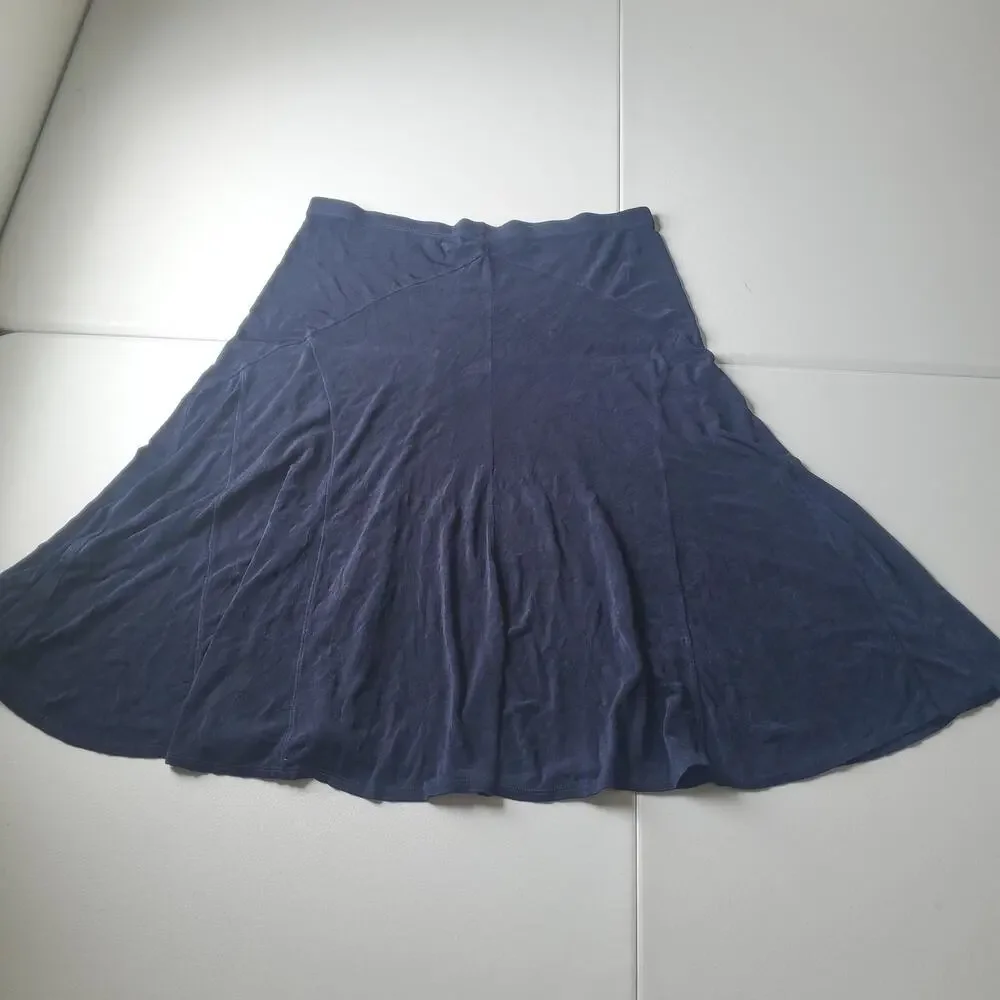 Coldwater Creek Skirt Womens XL Blue A-Line Jersey Midi Elastic Waist Made USA - Picture 1 of 7